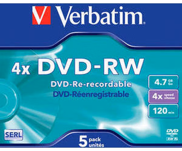 VERBATIM DVD-RW (4x, 4,7 GB), 5ks/pack