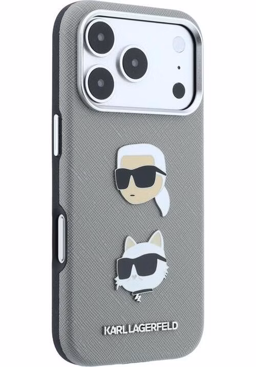Karl Lagerfeld PU Semi Wrap Saffiano K&amp;CH Heads kryt iPhone 18 Pro Max šedá