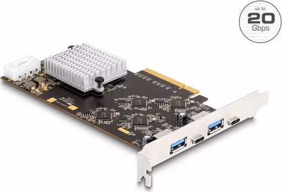Delock PCI Express x8 karta se 2 x USB 20 Gbps USB Type-C™ samice a 2 x USB 5Gbps Typu-A samice - Quad Channel
