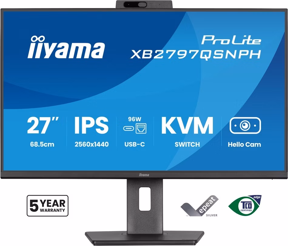 27" iiyama XB2797QSNPH-B1: IPS, QHD, USB-dock, cam