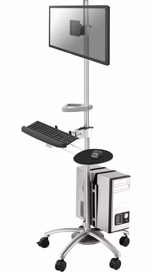 Neomounts FPMA-MOBILE1800 / Mobile Workplace Floor Stand (monitor, keyboard/mouse &amp; PC) / Silver