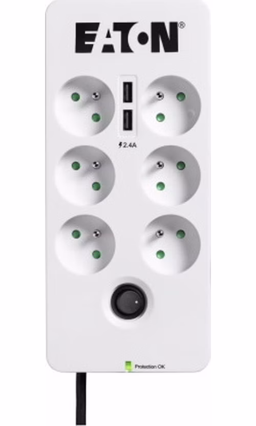 EATON přepěťová ochrana Protection Box 6 USB FR, 6 zásuvek + 2x USB