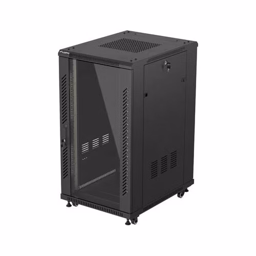 LANBERG INŠTALAČNÝ SKRIŇOVÝ ROZVADEČ 19" 22U 600X800 ČIERNE SKLENENÉ DVERE (PLOCHÉ BALENIE)