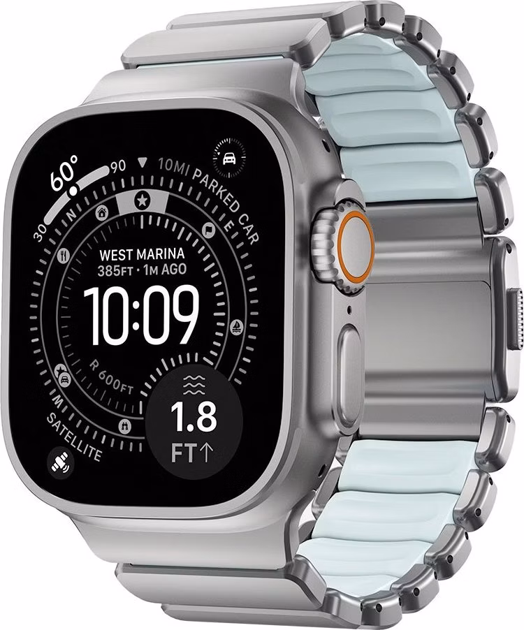 Nomad remienok Stratos pre Apple Watch 44-49mm - Ice Blue Glow/Natural Hardware