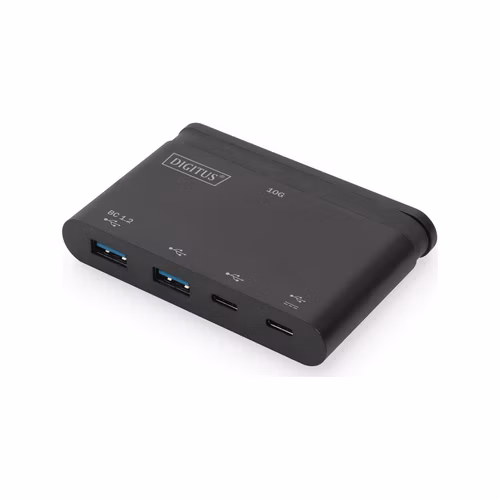 DIGITUS 4-portový USB-C hub 10G 2x USB-C Data + PD 3.0, 2x USB-A, černý