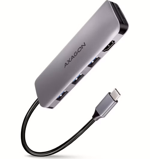 AXAGON hub USB-C 5v1 / HMC-HCR3A / USB 3.2 Gen1 / 3x USB-A / HDMI / MicroSD/SD / kovové tělo / 0,2m