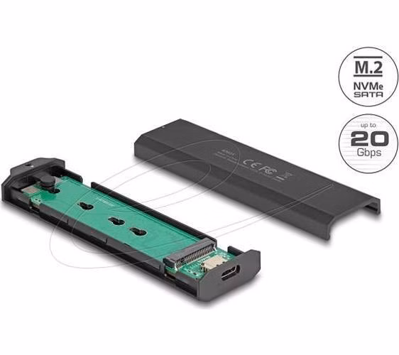 Delock Externí USB Type-C 20 Gbps Combo kryt pro M.2 NVMe PCIe nebo SATA SSD - bez nástrojů