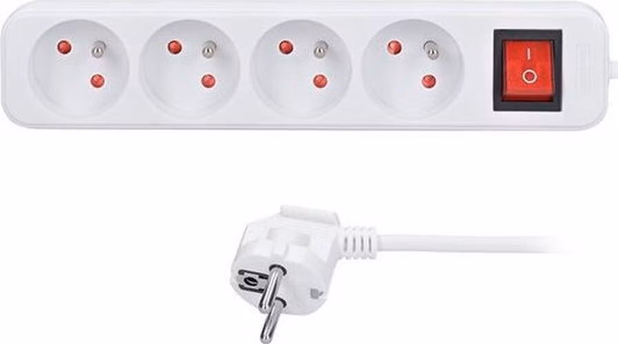 Solight predlžovací prívod 3m, 4 zásuvky, vypínač, 16A/3680W, PVC, biely
