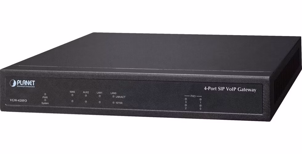 Planet VGW-420FO VoIP gateway, 4x FXO, SIP, CallerID, Fax, firewall, SNMP, TLS/SRTP, QoS