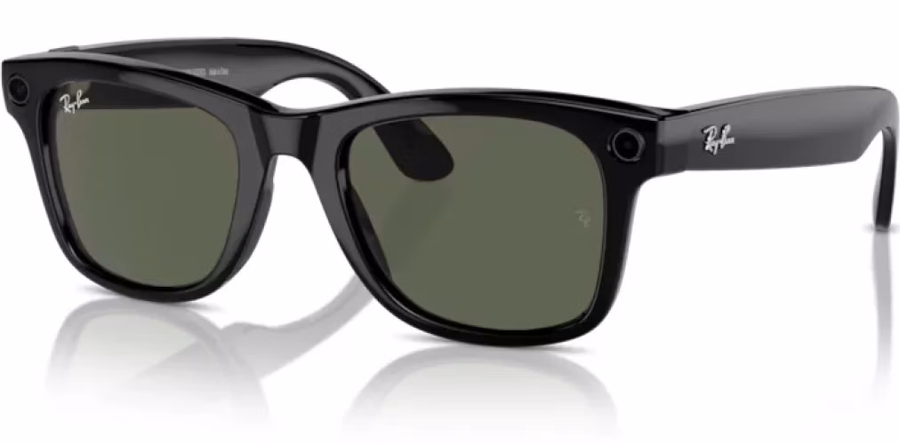 Meta Ray-Ban Gen1 Wayfarer, Shiny Black, G15 Green LARGE