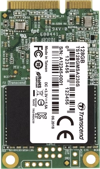 TRANSCEND MSA230S 128GB SSD disk mSATA, SATA III 6Gb/s (3D TLC), 550MB/s R, 400MB/s W
