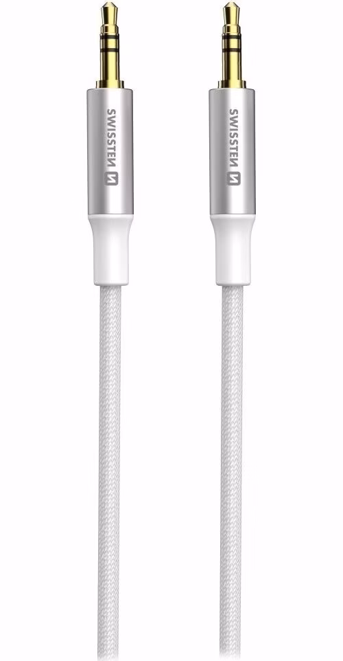Swissten audio kabeltextile jack (samec) / jack (samec) 1,5 m bílý