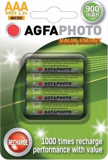 AgfaPhoto nabíjacie NiMH batérie 1.2V, AAA, 900mAh, blister 4ks