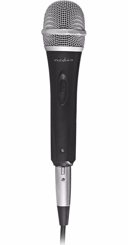 NEDIS kabelový mikrofon/ Kardioid/ odnímatelný kabel 5m/ 600 Ohm/ -72dB/ jack 6.35 mm/ vypínač/ pouzdro/ kov/ černo-šedý