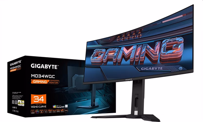 GIGABYTE MO34WQC GAMING Monitor 34" WQHD 3440x1440, OLED 1800R, 175Hz, 2xHDMI, DP, USB-C PD, USB HUB, Speakers