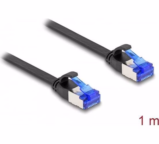 Delock RJ45 Plochý spojovací kabel ze zástrčky na zástrčku, Cat.6A, ohebný, 1 m, černý
