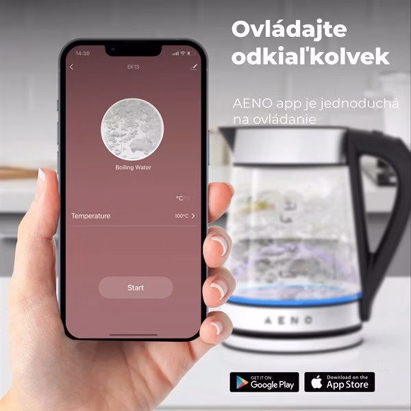 AENO Rychlovarná smart kanvica EK1S NEREZ - 220-240V~, 50/60Hz, 1850-2200W, Strix, 1.15Kg