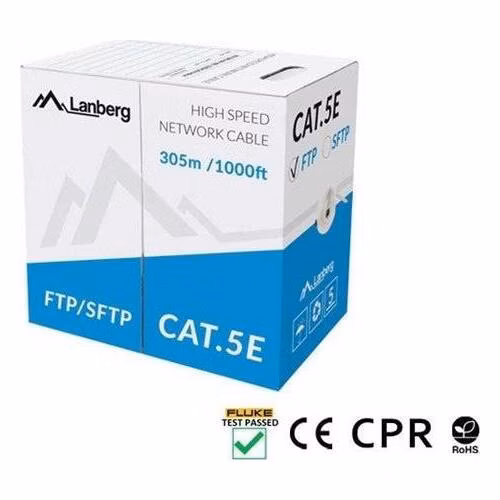 LANBERG LAN KABEL CAT.5E FTP 305M PEVNÝ CU ŠEDÝ CPR + FLUKE PASSED