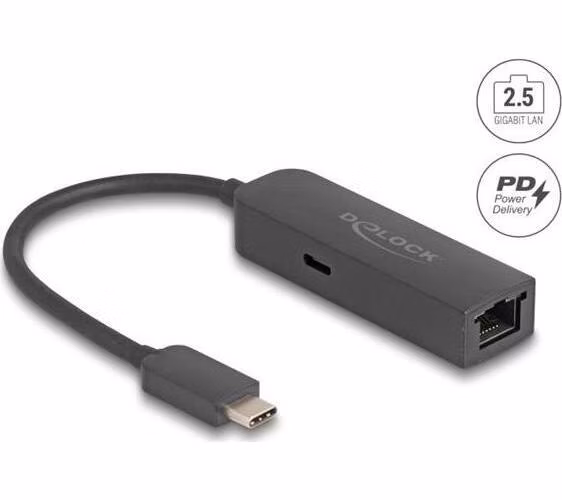 Delock Adaptér USB Type-C™ na 2,5 Gigabit LAN s Power Delivery 100 watt
