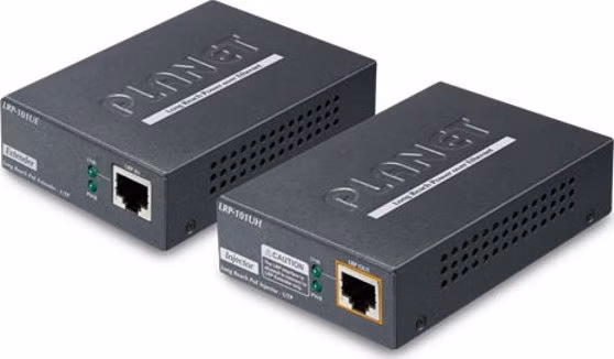 Planet LRP-101U-KIT, UTP PoE extender 10/100Base-TX, IEEE802.3at-30W,EFT+ESD, dosah 500m, -20 až 70°C