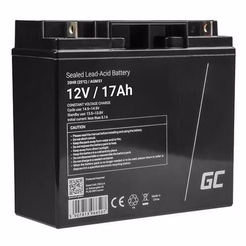 Green Cell AGM VRLA 12V 17Ah maintenance-free battery for mower, scooter, boat, wheelchair