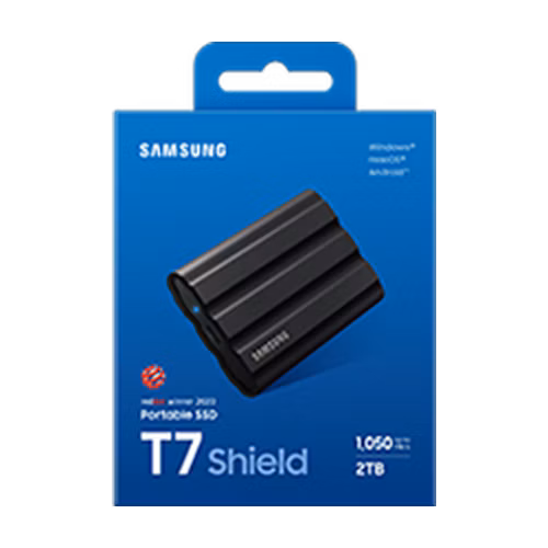 Externý SSD disk Samsung T7 Shield - 2 TB - vodotesný, prachotesný, odolný voči pádu z výšky 3 m, USB3.2 Gen2, stupeň krytia IP65