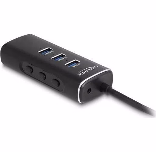 Delock 3 portový rozbočovač USB 10 Gbps obsahující čtečku karet SD a Micro SD s konektorem USB Type-C™