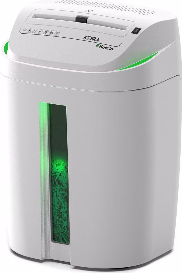 KOBRA skartovač S4-HYBRID/ příčný řez 3,8 mm/ A4/ kapacita 22 listů/ objem koše 40l/ stupeň utajení P2/ bílo-zelený