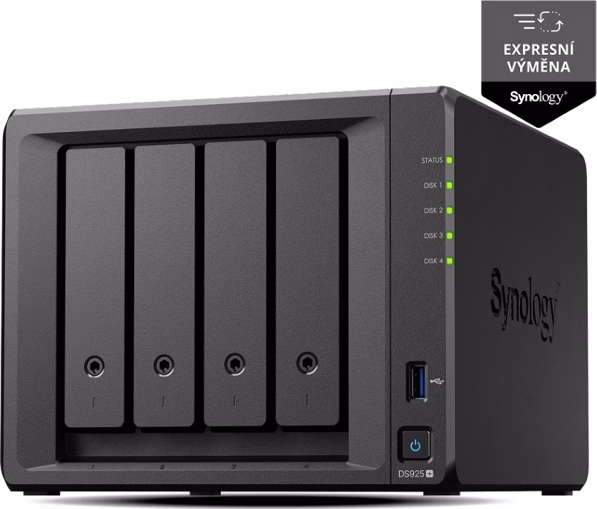 Synology™   DiskStation DS925+  (4x HDD + 2x NVMe, 4jadro CPU, 4(32)GB RAM,  2x2,5GLAN, 2x USB3.2Gen1)