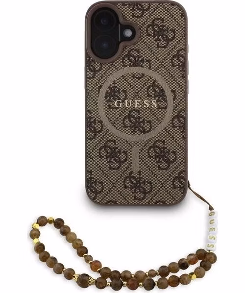 Guess PU Leather 4G Colored Ring Strap MagSafe kryt iPhone 16 hnedý
