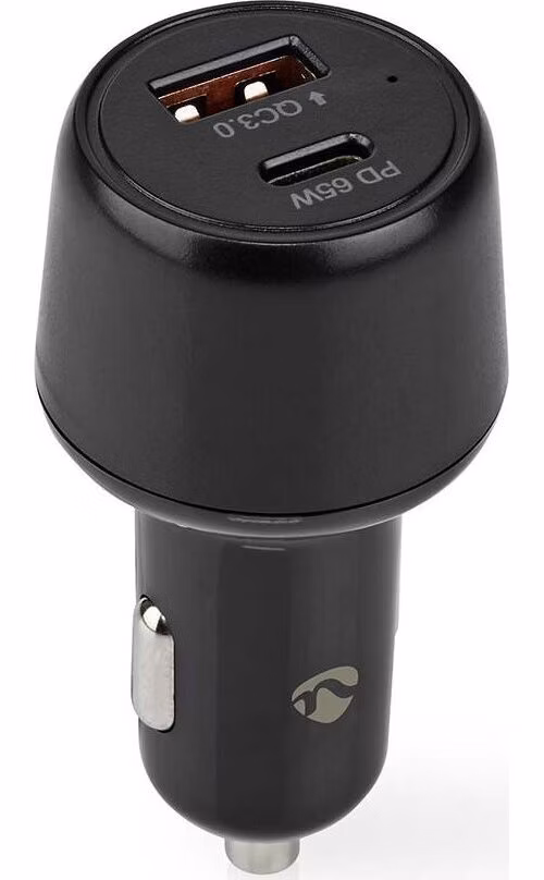 NEDIS nabíječka do auta/ 65 W/ 12 - 24 V DC/ 3.25 A/ USB-A/ USB-C/ automatická volba napětí/ černá
