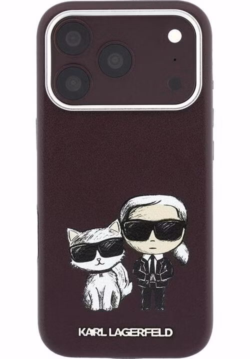 Karl Lagerfeld PU Semi Wrap Smooth Sketch Bodies Magsafe kryt iPhone 18 Pro burgundy