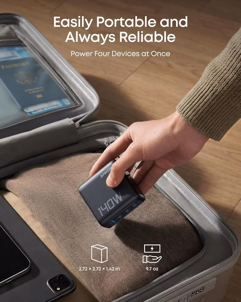 Anker Prime nabíječka/ 140W/ 3x USB-C/ USB/ displej/ šedá + USB-C kabel