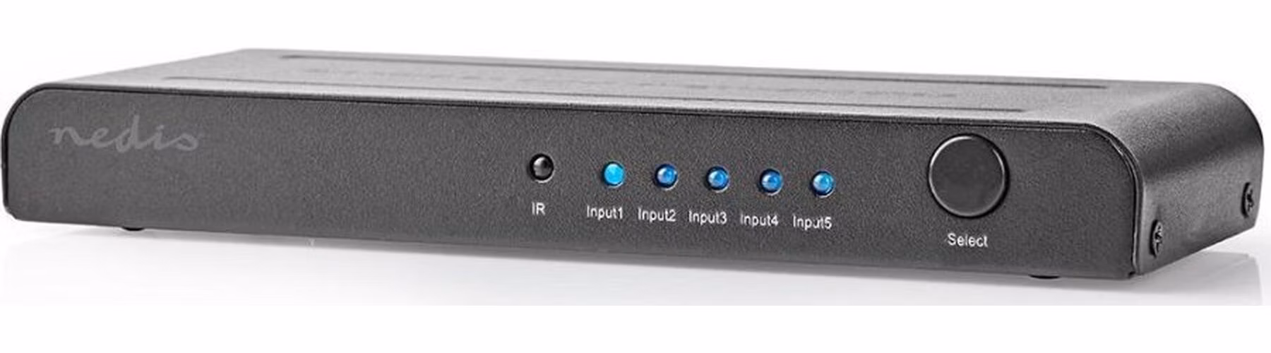 NEDIS HDMI přepínač/ 5x HDMI vstup/ 1x HDMI výstup/ 4K@60Hz/ 18 Gbps/ dálkově ovládané/ kov/ antracit