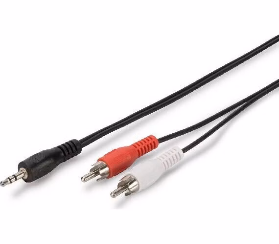 Digitus zvukový adaptérový Kabel, stereo 3,5 mm - 2x RCA 2,50 m, CCS, 2x0,10/10, stíněný, M/M, černý