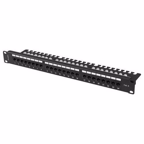 LANBERG PATCH PANEL 24 PORTŮ 1U 19" CAT.6 UTP S POLICÍ ČERNÝ