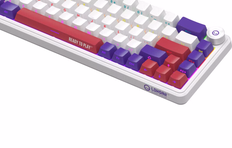Lorgar KBA41MWH, mechanická herná klávesnica, 66 klávesov, Toxic Purple Switch, Hot-Swap, RGB, USB-C