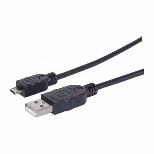 MANHATTAN Pripojovací kábel USB 2.0 A samec / Micro-B samec, 1.8 m, čierna