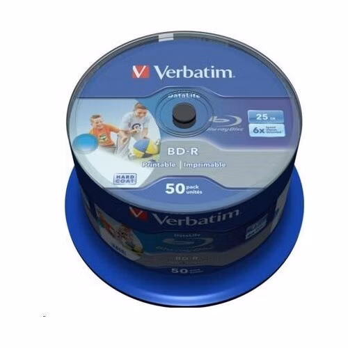 VERBATIM BD-R SL Datalife (50-pack)Blu-Ray/Spindle/6x/25GB Wide Printable