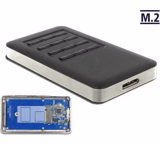 Delock Externí pouzdro M.2 Key B 42 mm SSD > USB 3.0 Type Micro-B samice s funkcí šifrování