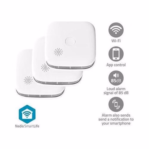 Nedis WIFIDS21WT3 SmartLife Detektor Kouře| Wi-Fi | Napájení z baterie | Životnost snímače: 10 Rok | 85 dB | Bílá | 3 ks