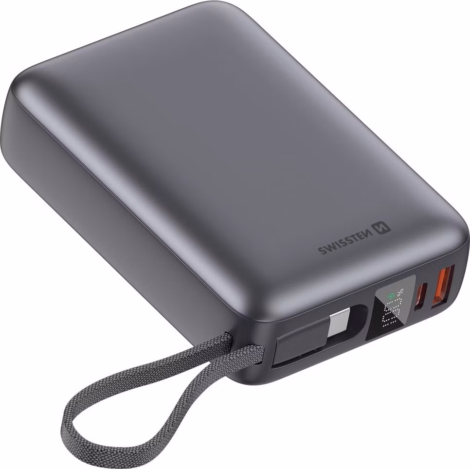 SWISSTEN POWER BANK 20000 mAh 45W S INTEGROVANÝM KABELEM USB-C VESMÍRNĚ STŘÍBRNÁ