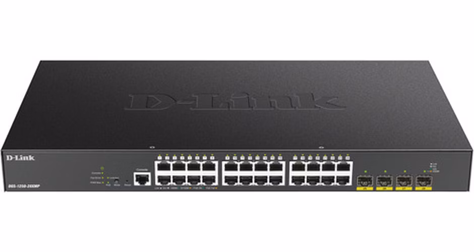 D-Link DGS-1250-28XMP 28-portový gigabitový inteligentný PoE switch, 24x GbE PoE+, 4x SFP+, PoE 370W