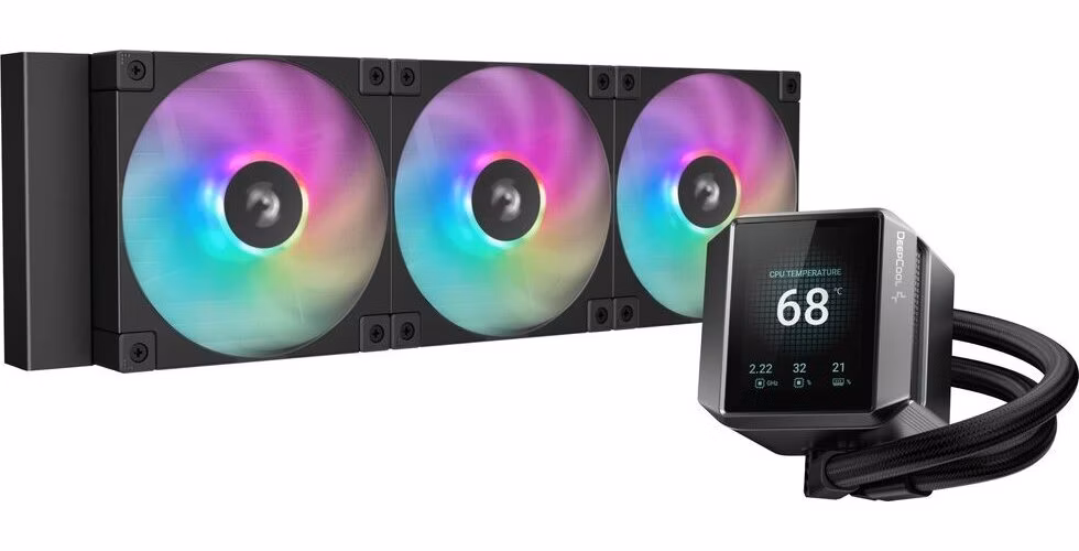 DEEPCOOL vodní chladič MYSTIQUE 360 ARGB / 3x120mm ARGB fan / dig. displej / Intel i AMD / černý