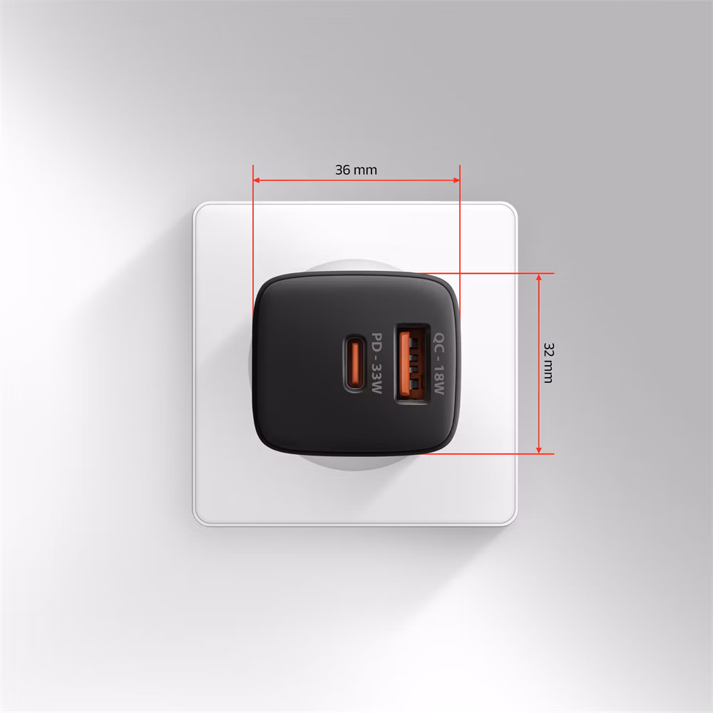 AXAGON ACU-PQ33, GaN nabíjačka do siete 33W, USB-A+USB-C, PD3.0/PPS/QC4+/SFC2.0/Apple, čierna
