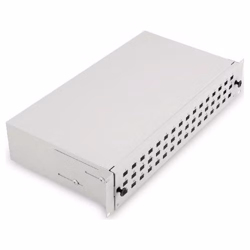 Digitus Fiber Optic Sliding Splice Box, 2U 483 mm (19") including M 25 screw, grey RAL 7035 without front panel