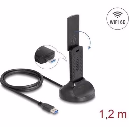 Delock Dvoupásmový Wi-Fi 6E WLAN USB adaptér AX5400 (2 x 2402 + 574 Mbps)