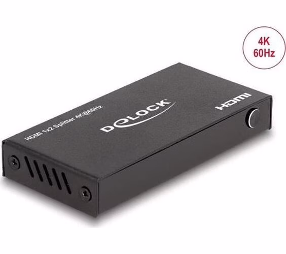 Delock HDMI Splitter 1 x vstupní HDMI na 2 x výstupní HDMI 4K 60 Hz, se zařízením na snížení měřítka