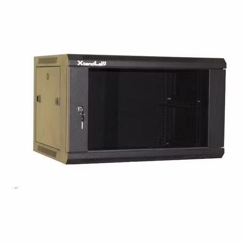 XtendLan 19" nástěnný rozvaděč 9U 600x450, nosnost 60 kg, skleněné kouřové dveře, svařovaný, černý