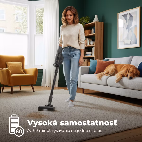 AENO Tyčový vysavač SC7, Turbo kefa s osvetlením, super výkonný 435 W, 2200mAh batéria, 60 min. prevádzky, LED displej
